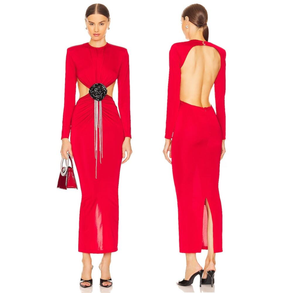 The New Arrivals by Ilkyaz Ozel Thea Dress Embellished Crystal Fringe Rouge Sz S